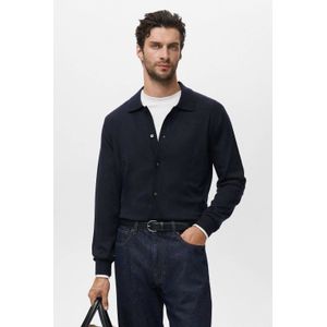 Mango Man cardigan met wol fijn gebreid donkerblauw