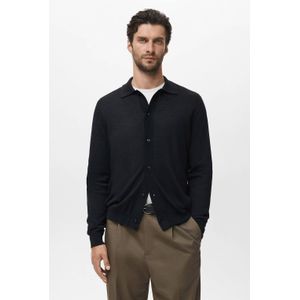 Mango Man cardigan met wol fijn gebreid zwart