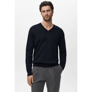 Mango Man - Fijn Gebreide Trui - Donkerblauw - 100% Wol