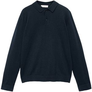 Mango Kids - Fijn Gebreide Trui - Marine - Polo Kraag - Lange Mouwen