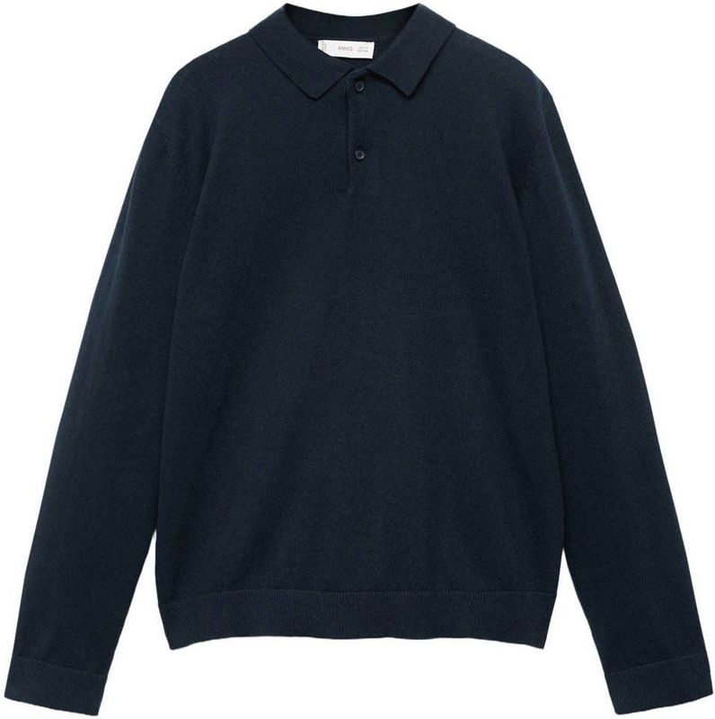 Mango Kids - Fijn Gebreide Trui - Marine - Polo Kraag - Lange Mouwen