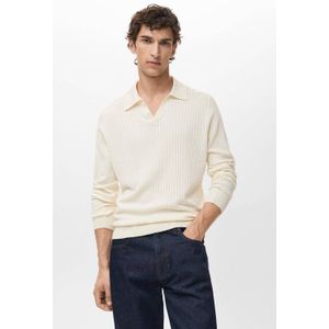 Mango Man - Gebreide Trui - Wit - Ribgebreid - Polokraag