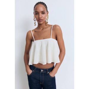 Mango - Top - Ecru - Mouwloos - Vierkante Hals