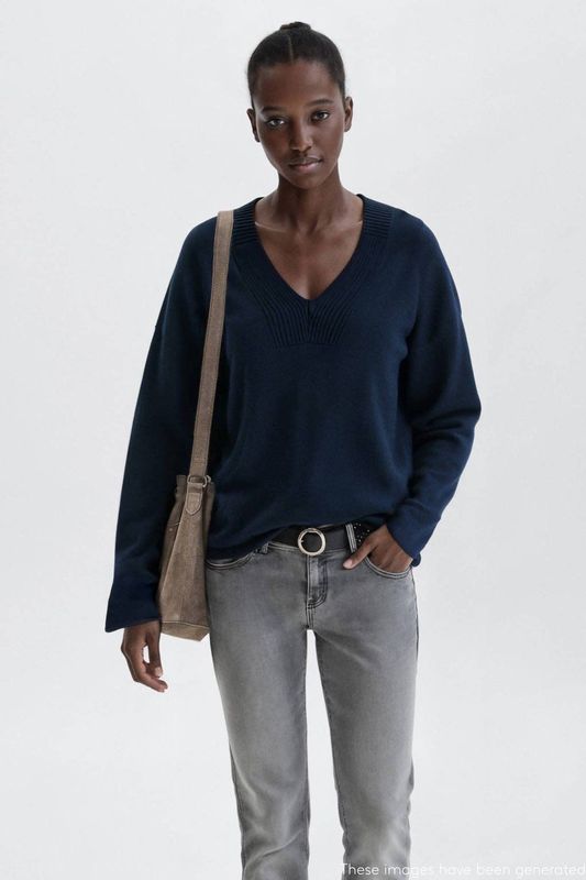 MANGO TEEN - Trui - 100% Katoen - V-hals - Geribbelde Boorden