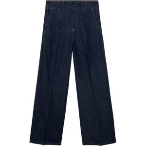 Mango denim wide leg high waist casual broek dark blue denim