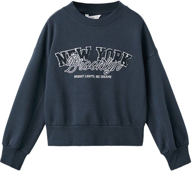 Mango - Kids Sweater - Effen - Ronde Hals - Geribbelde Boorden