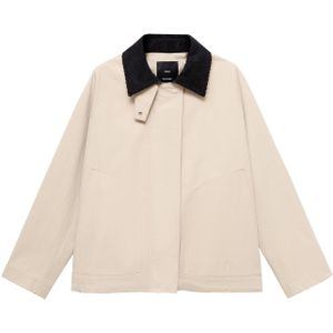 Mango - Leren Jas - Beige - Met Rits - Klassieke Kraag - Lange Mouwen