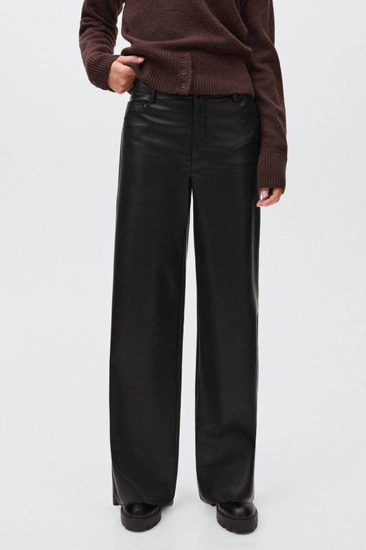 MANGO TEEN - Imitatieleren Broek - Zwart - Lange Lengte