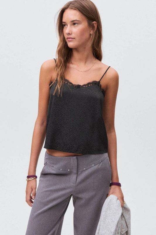 MANGO TEEN - Top - Panterprint - Spaghettibandjes - Kanten Details