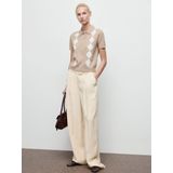 Mango - Top - Beige - Korte Mouwen - Klassieke Kraag