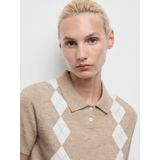 Mango - Top - Beige - Korte Mouwen - Klassieke Kraag