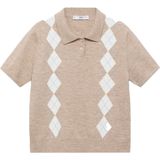 Mango - Top - Beige - Korte Mouwen - Klassieke Kraag