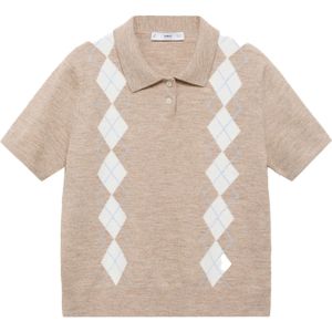 Mango - Top - Beige - Korte Mouwen - Klassieke Kraag