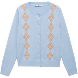 MANGO - BIMBU - Gebreid Vest - Lichtblauw / Bruin Gemêleerd / Wit
