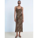 Mango - Midi Jurk - Bruin - Mouwloos - Ronde Hals - Polyester