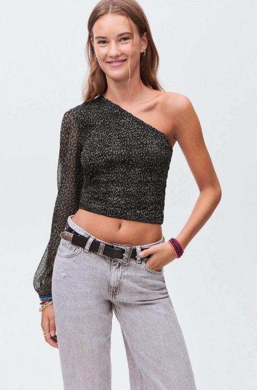 MANGO TEEN - Top - Vrolijke Print - Lange Ballonmouwen - Off Shoulder Kraag