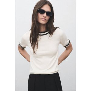 Mango - Top - Beige - Driekwartmouwen - Ronde Hals