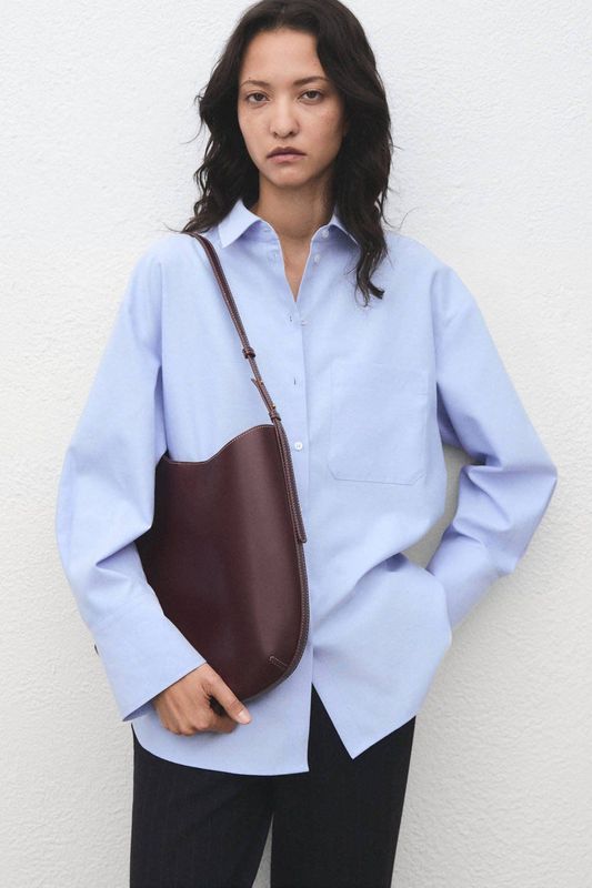 MANGO - JUANY - Blouse - Duifblauw - Lange Mouw - Katoen