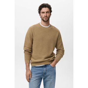 Mango Man - Gebreide Trui - Lichtbruin - Regular Fit - Lange Mouwen