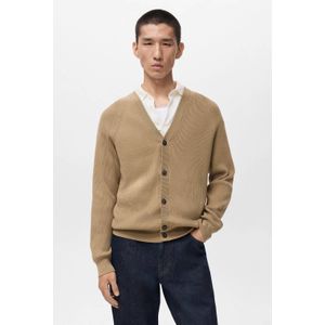 Mango Man - Cardigan - Beige - Rib Gebreid