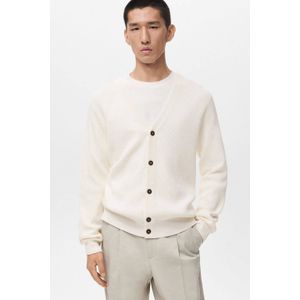 Mango Man - Cardigan - Wit - Rib Gebreid
