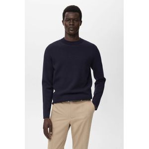 Mango Man - Fijn Gebreide Trui - Donkerblauw - Regular Fit - Lange Mouwen