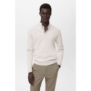 Mango Man - Fijn Gebreide Trui - Lichtgrijs - Regular Fit - Lange Mouwen