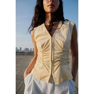 Mango - Top - Lichtgeel - Mouwloos - V-hals