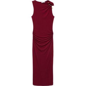 Mango - Midi Jurk - Donkerrood - Mouwloos - Halterkraag