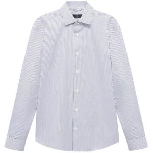 Mango Man - Regular Gestreepte Casual Overhemd - Blauw