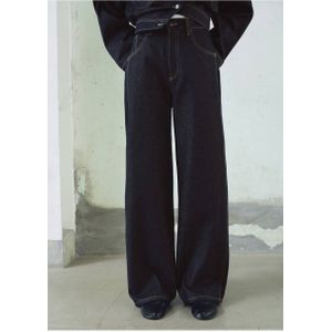 Mango - Wide Leg Jeans - Donkerblauw - Katoen