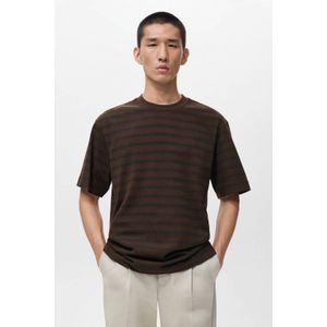 Mango Man - T-shirt - Bruin - Relaxed Fit - Korte Mouwen