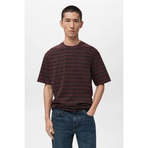 Mango Man - T-shirt - Donkerrood - Relaxed Fit - Korte Mouwen
