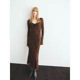 MANGO - VALERIA - Jurk - Karamel/Zwart - Dierenprint - 7/8 Lengte