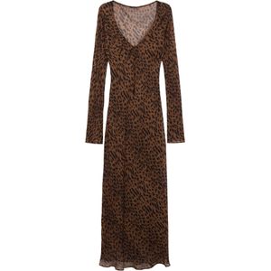 MANGO - VALERIA - Jurk - Karamel/Zwart - Dierenprint - 7/8 Lengte