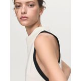 Mango - Top - Ecru - 100% Polyester - Mouwloos met Watervalhals