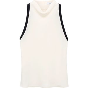 Mango - Top - Ecru - 100% Polyester - Mouwloos met Watervalhals