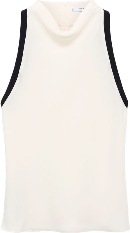 Mango - Top - Ecru - 100% Polyester - Mouwloos met Watervalhals