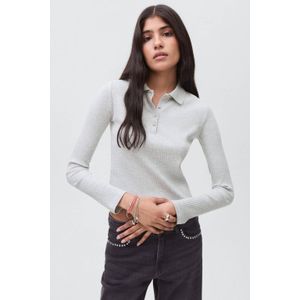 MANGO TEEN - Polo - Grijs - Rib Gebreid - Lange Mouwen