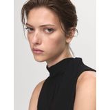 Mango - Jurk - Zwart - Mouwloos - Polyester - Semi-transparant