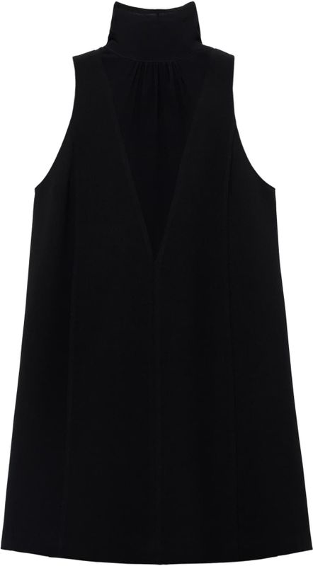 Mango - Jurk - Zwart - Mouwloos - Polyester - Semi-transparant