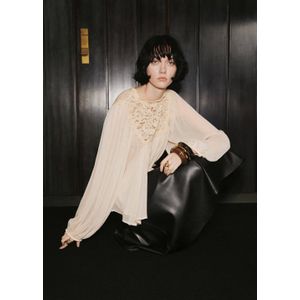 Mango - Blousetop - Zand - Lange Ballonmouwen - Ronde Hals