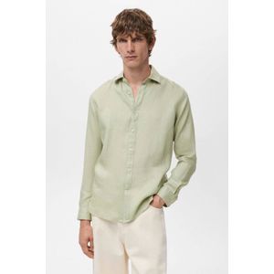 Mango Man linnen casual overhemd lichtgroen
