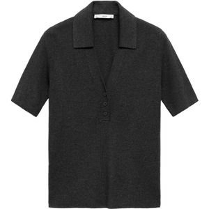 Mango - Top - Grijs - Korte Mouwen - Polo Kraag - Viscose