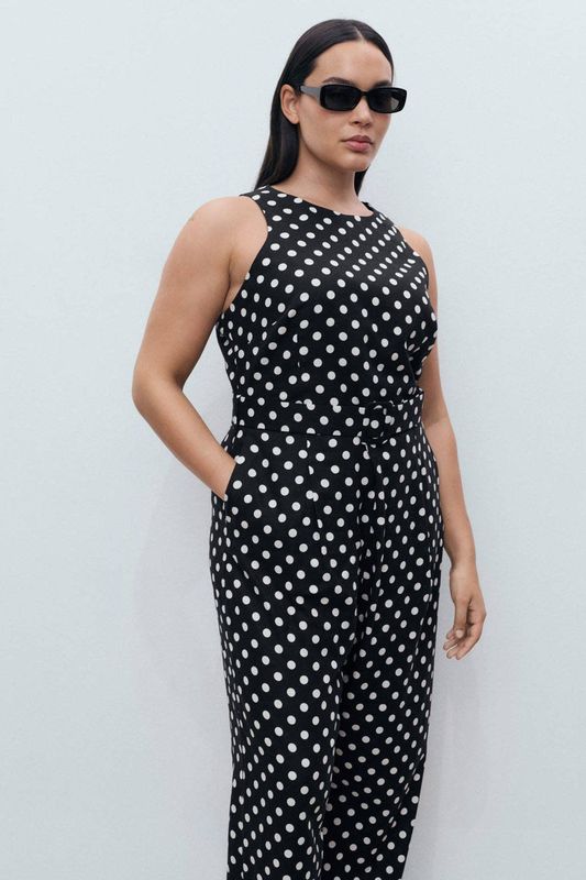 Mango - Jumpsuit - Zwart - Linnen