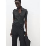 Mango - Top - Grijs - Korte Mouwen - Polo Kraag - Viscose