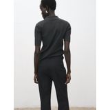 Mango - Top - Grijs - Korte Mouwen - Polo Kraag - Viscose