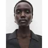 Mango - Top - Grijs - Korte Mouwen - Polo Kraag - Viscose