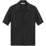 Mango - Top - Grijs - Korte Mouwen - Polo Kraag - Viscose
