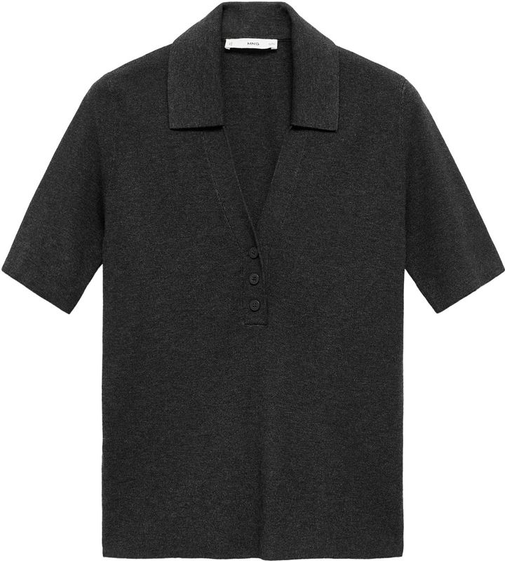 Mango - Top - Grijs - Korte Mouwen - Polo Kraag - Viscose